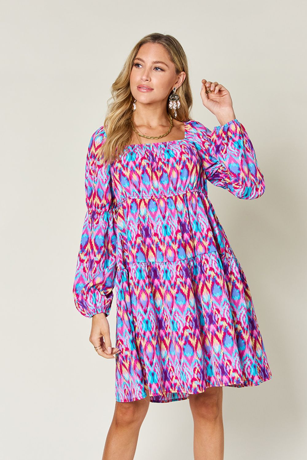 Double Take Full Size Printed Long Sleeve Dress - Concordia Style Boutique