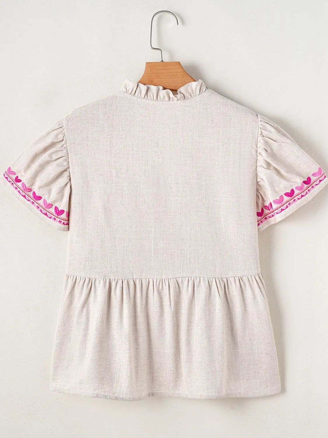 Floral Embroidered Short Sleeve Notched Blouse - Concordia Style Boutique