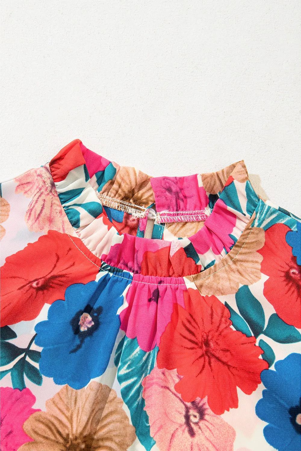 Floral Mock Neck Striped Cap Sleeve Blouse - Concordia Style Boutique