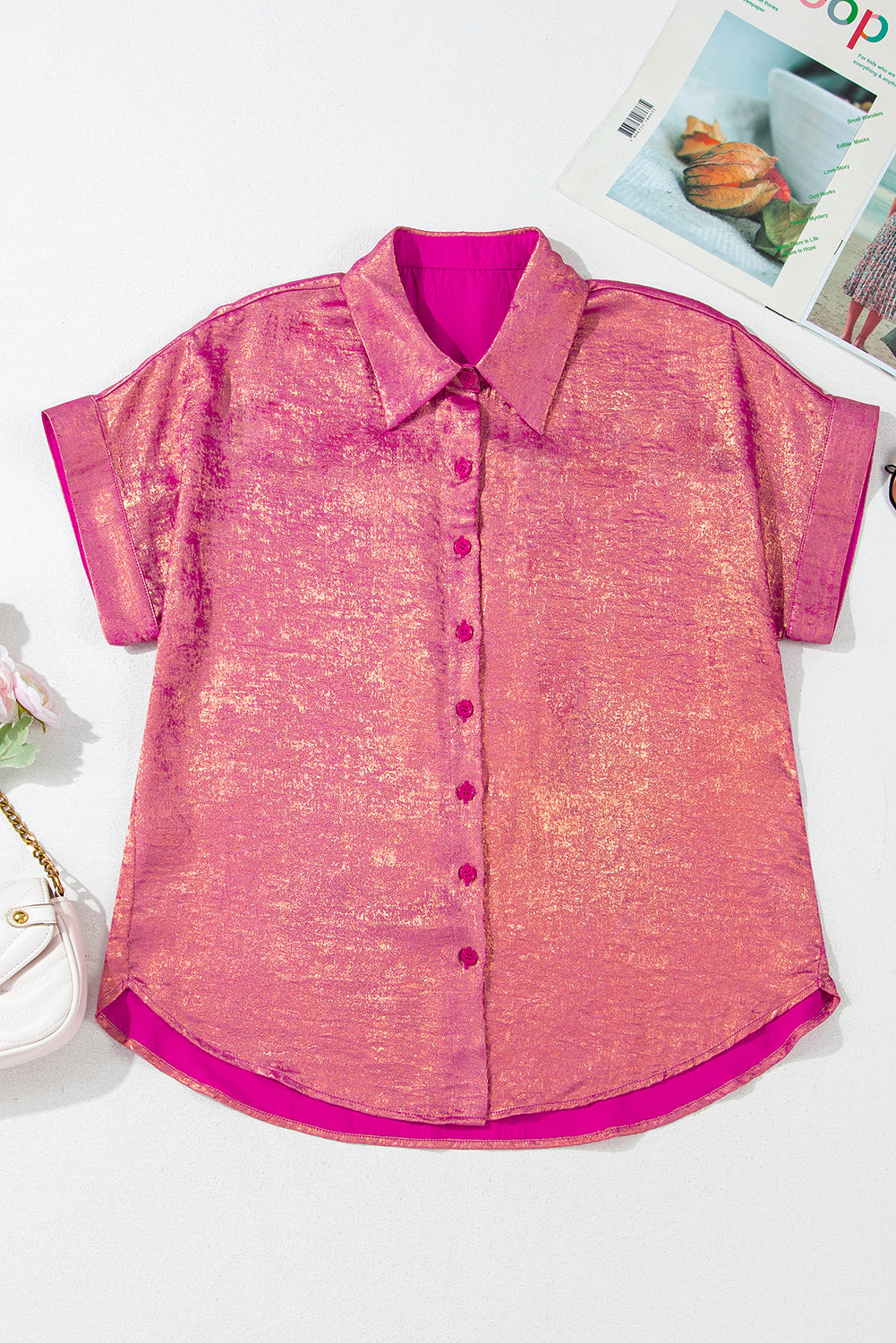 Amoura Metallic Sheen Buttoned Top - Concordia Style Boutique
