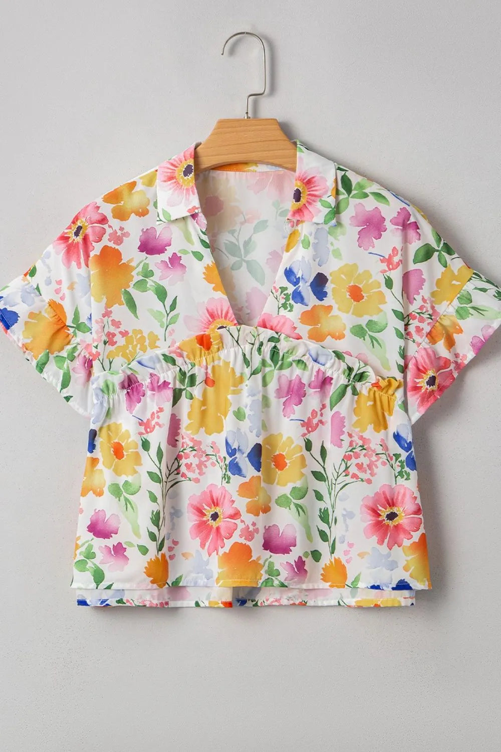 Floral Boxy Fit Ruffled Short Sleeve Blouse - Concordia Style Boutique