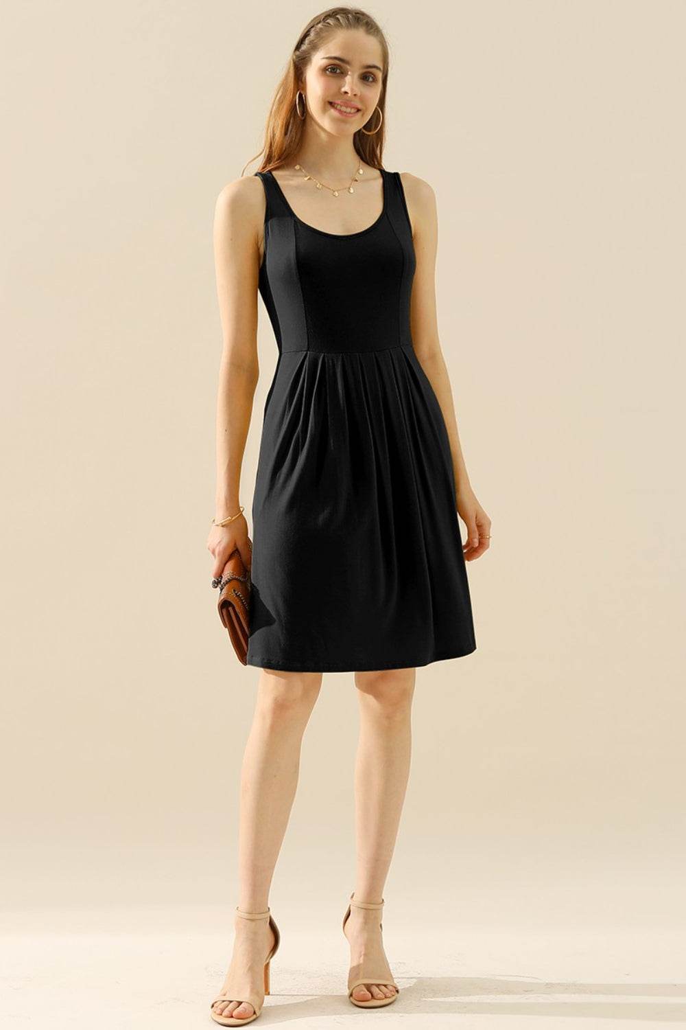 Doublju Full Size Round Neck Ruched Sleeveless Dress with Pockets - Concordia Style Boutique
