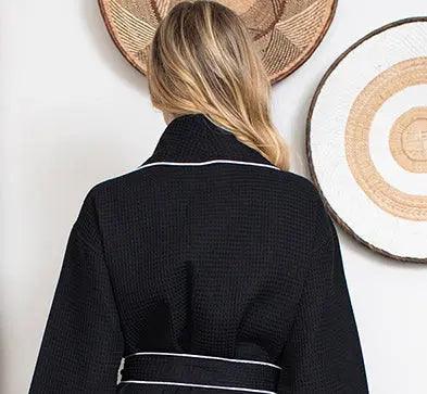 Women’s Waffle Piping Bathrobe – Lightweight Spa-Style Comfort - Concordia Style Boutique