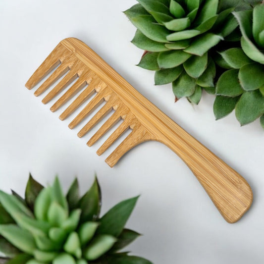 Bamboo Wide Tooth Comb with Handle | Flat Tips - Concordia Style Boutique