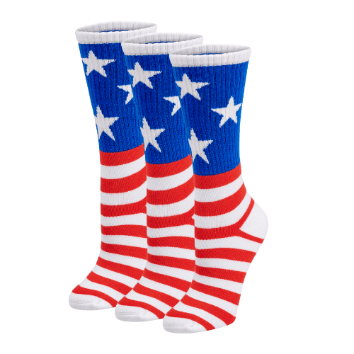 Bamboo Sports Red White and Blue Premium Bamboo Rayon Crew Work Socks- Moisture Wicking, Odor Eliminating Red, White, and Blue American Flag 4th of July Socks for Men and Women Gift Box 3 Pair - Concordia Style Boutique