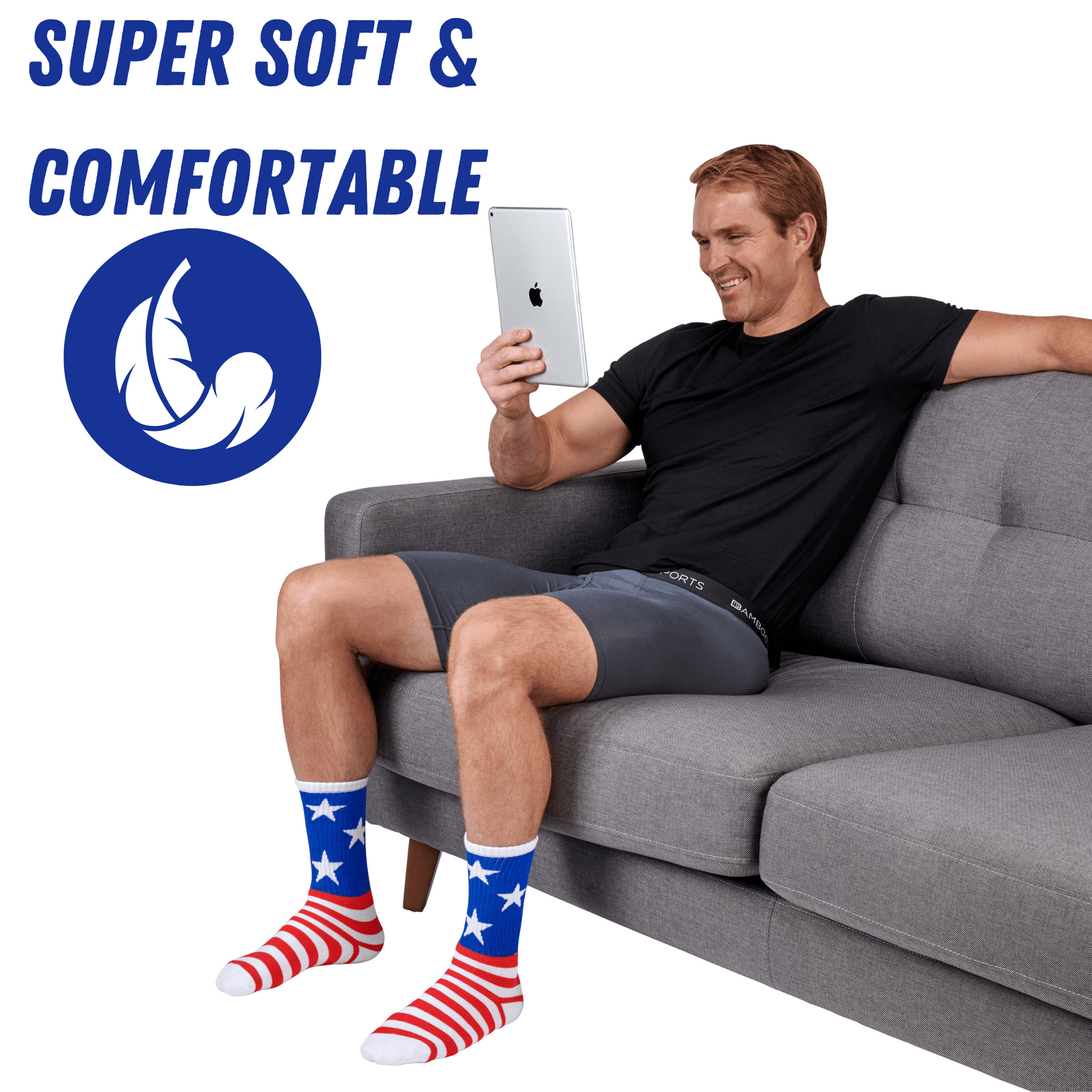 Bamboo Sports Red White and Blue Premium Bamboo Rayon Crew Work Socks- Moisture Wicking, Odor Eliminating Red, White, and Blue American Flag 4th of July Socks for Men and Women Gift Box 3 Pair - Concordia Style Boutique