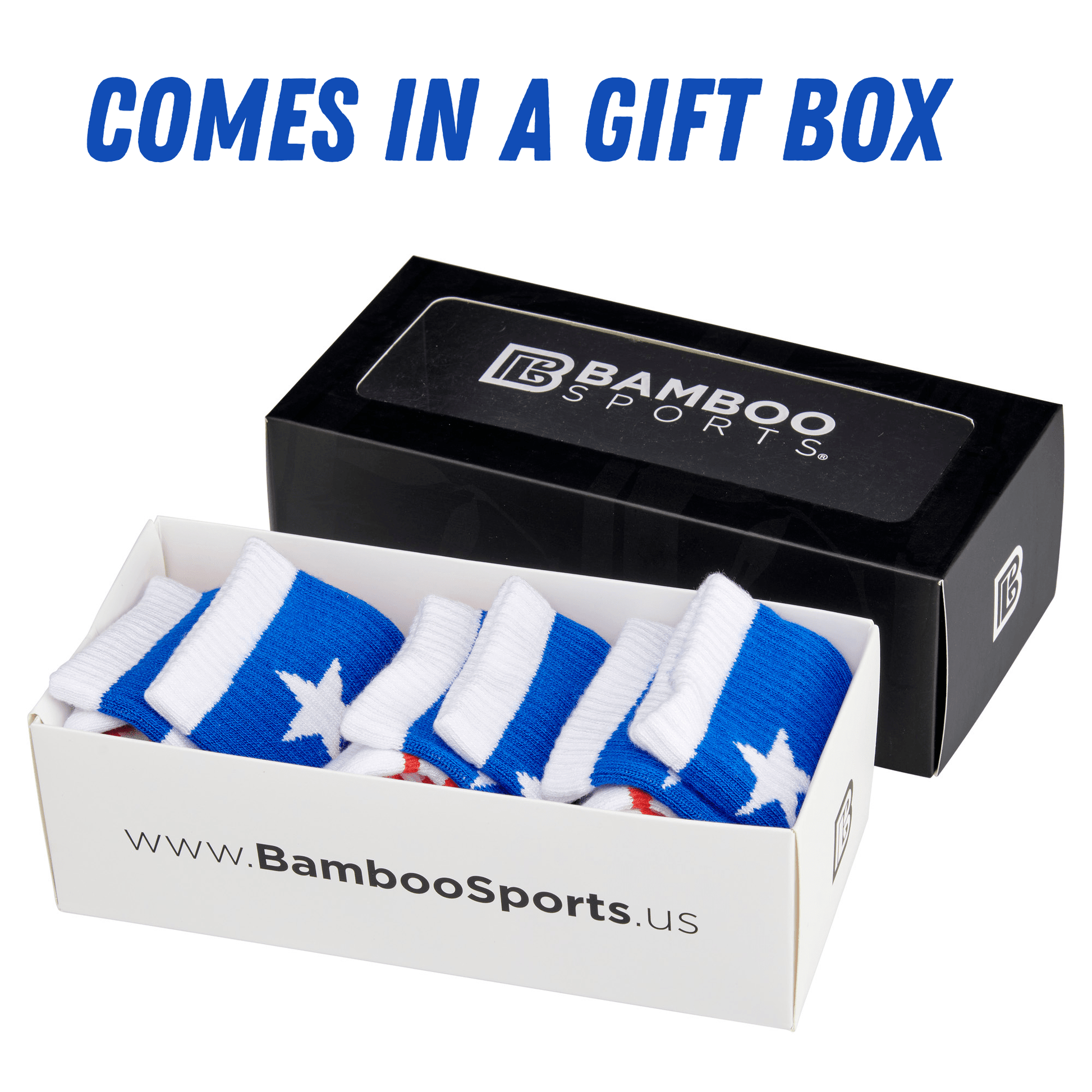 Bamboo Sports Red White and Blue Premium Bamboo Rayon Crew Work Socks- Moisture Wicking, Odor Eliminating Red, White, and Blue American Flag 4th of July Socks for Men and Women Gift Box 3 Pair - Concordia Style Boutique