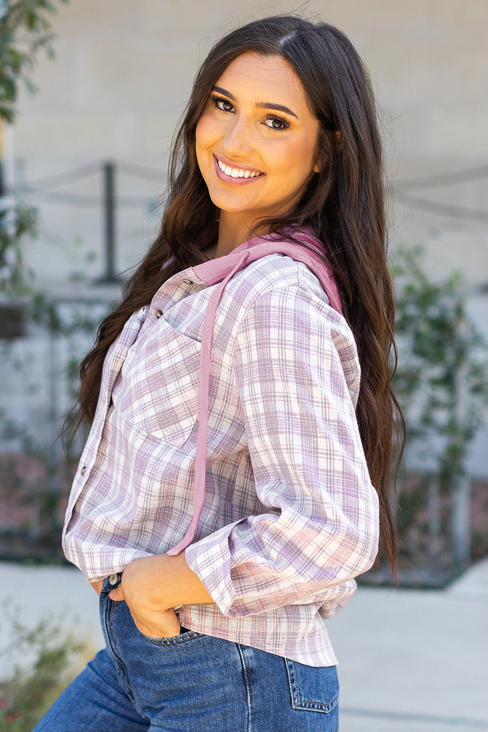 Ariella Checkered Loose Fit Buttoned Hooded Shacket - Concordia Style Boutique