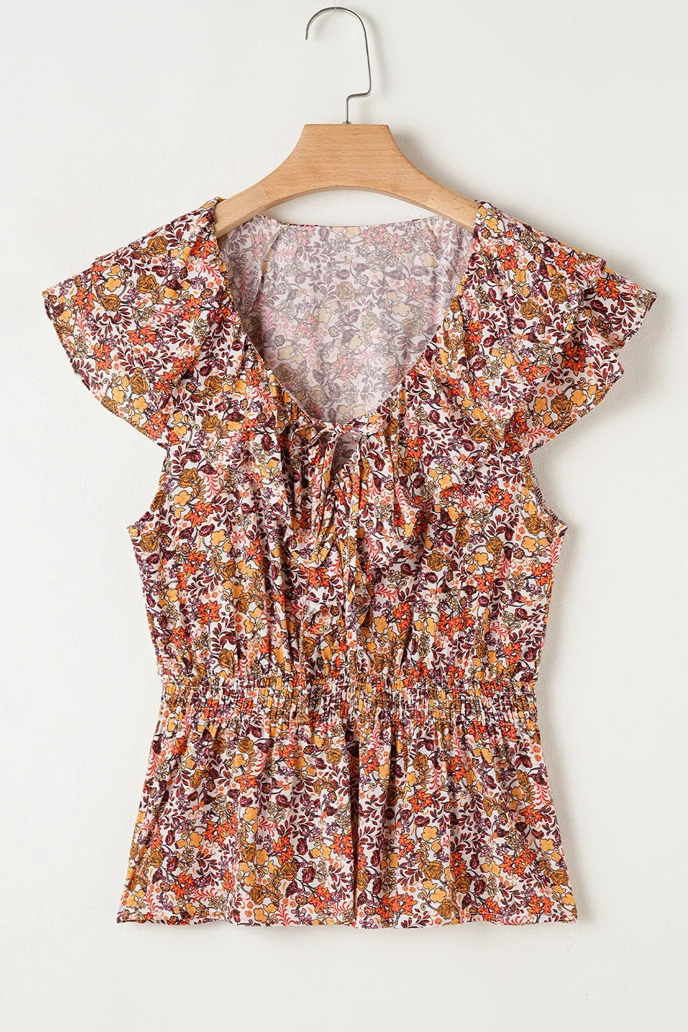 Floral Print Knot V Neck Ruffled Sleeve Blouse - Concordia Style Boutique