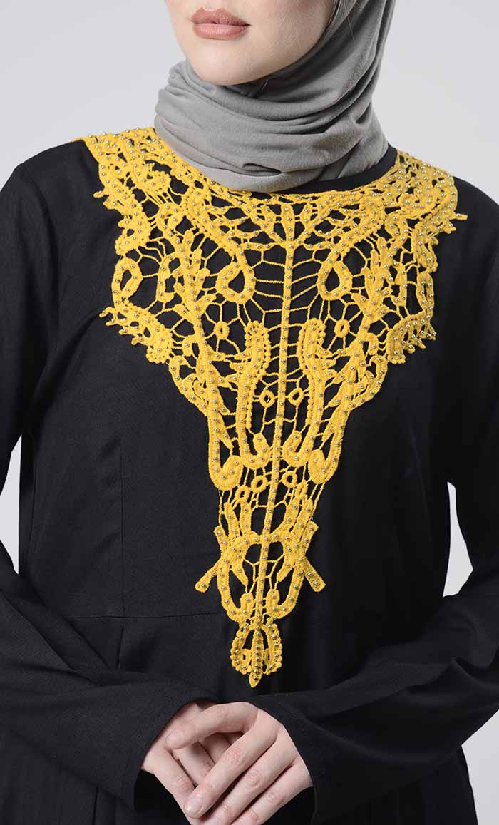 Beautiful Hand Work Neck Patch Abaya With Pockets