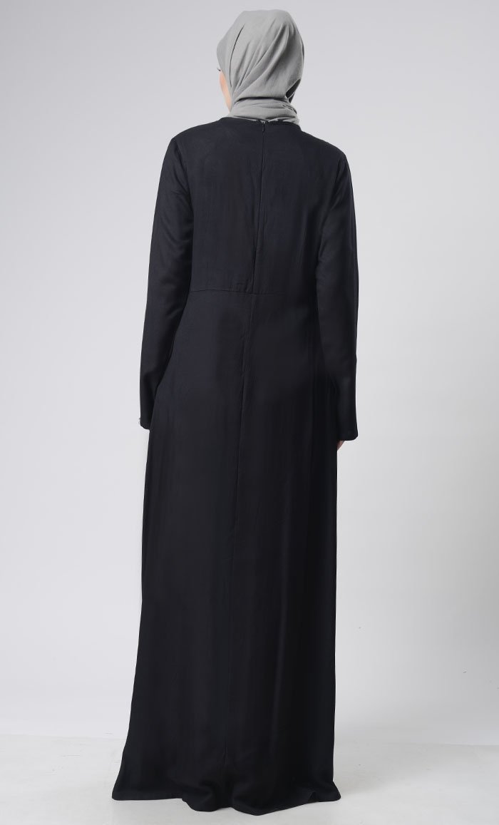Beautiful Hand Work Neck Patch Abaya With Pockets