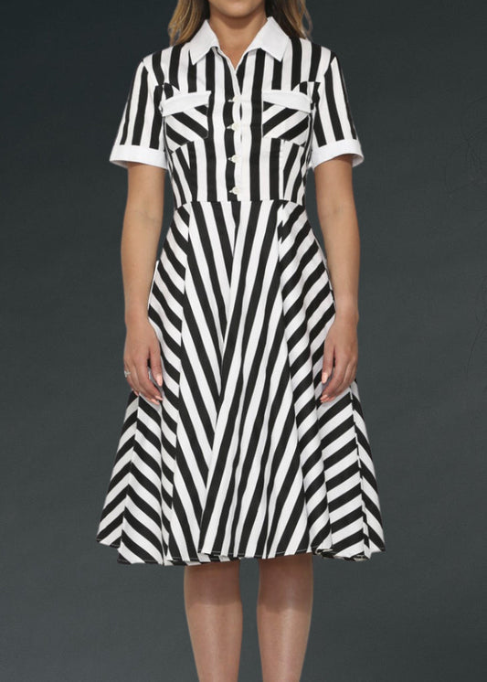 Black and White Striped Gothic Dress - Concordia Style Boutique
