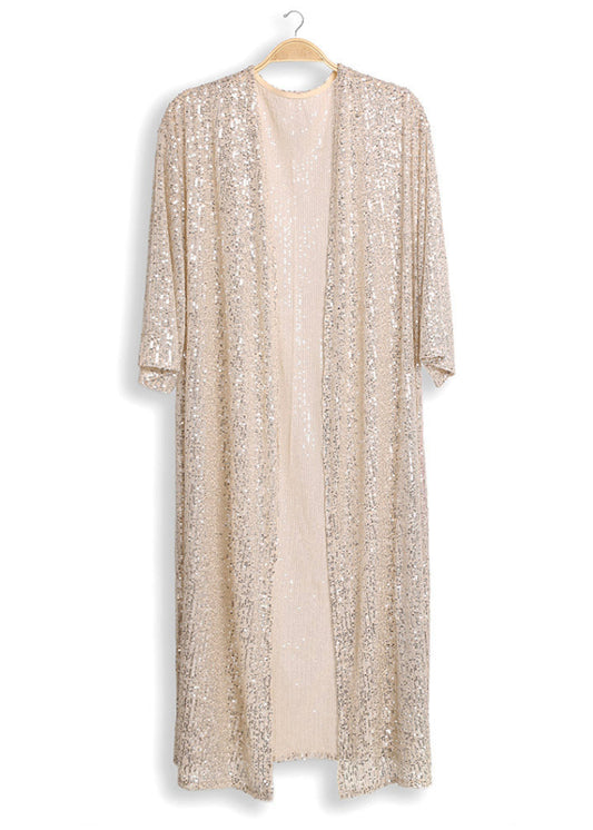 Glitter in the Air Beige Sequin Kimono - Concordia Style Boutique