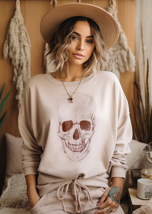 Beige Skull Sweater Goth Sweatshirt - Concordia Style Boutique