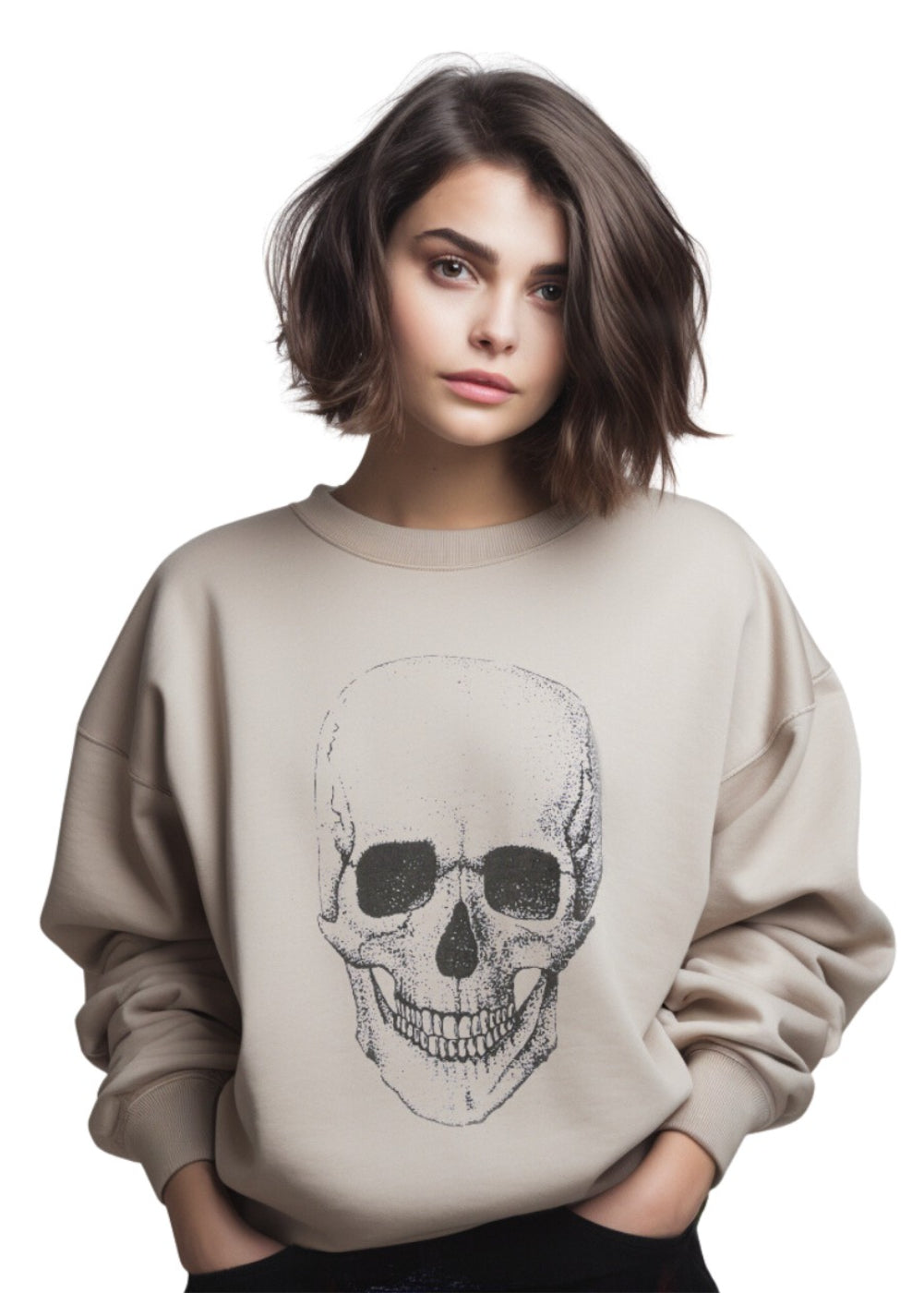 Beige Skull Sweater Goth Sweatshirt - Concordia Style Boutique