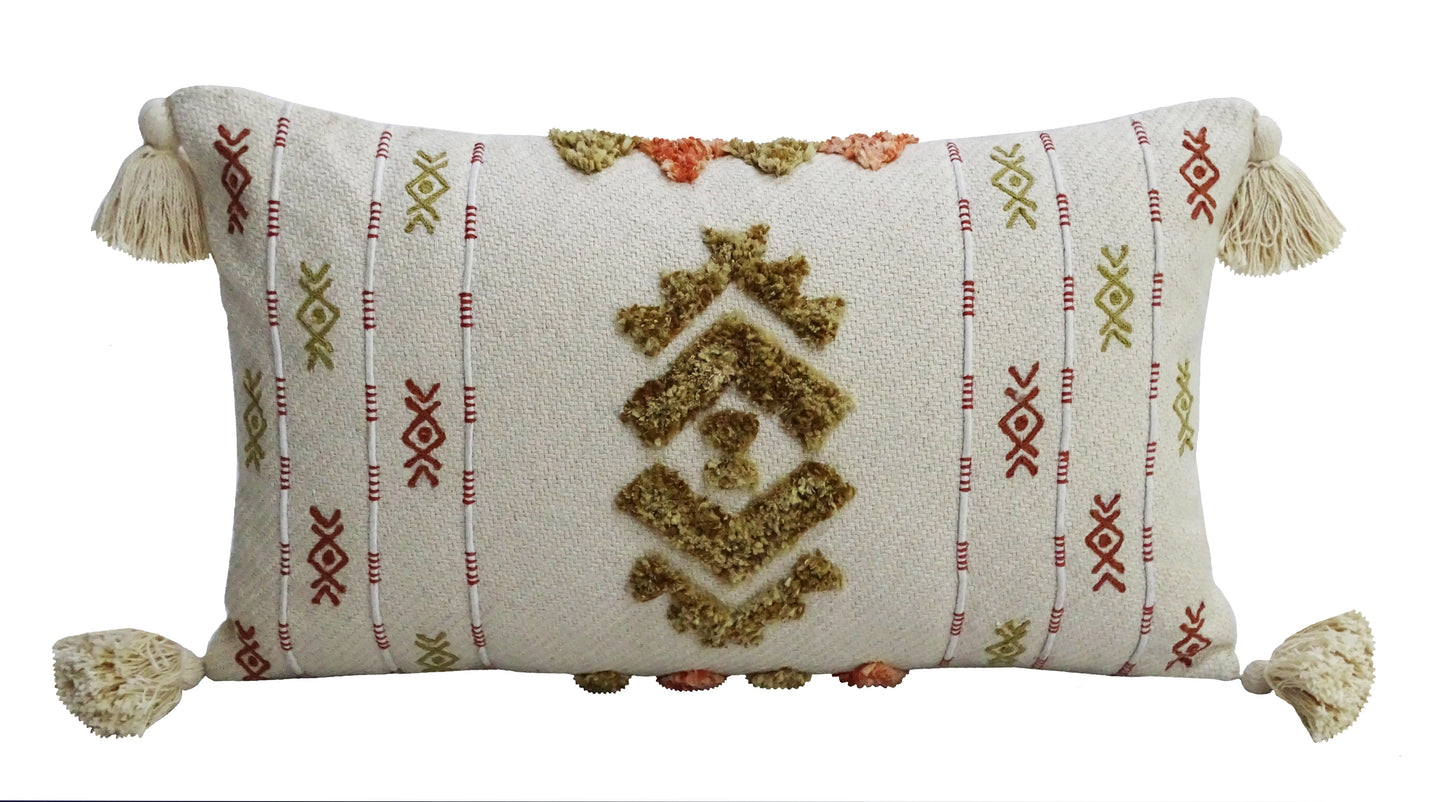 Embroidery Throw Pillow with Tassels 14" X 24"