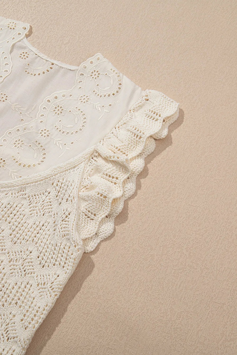 Embroidered Patchwork Hollow Out Knitted Ruffle Sweater Vest - Concordia Style Boutique