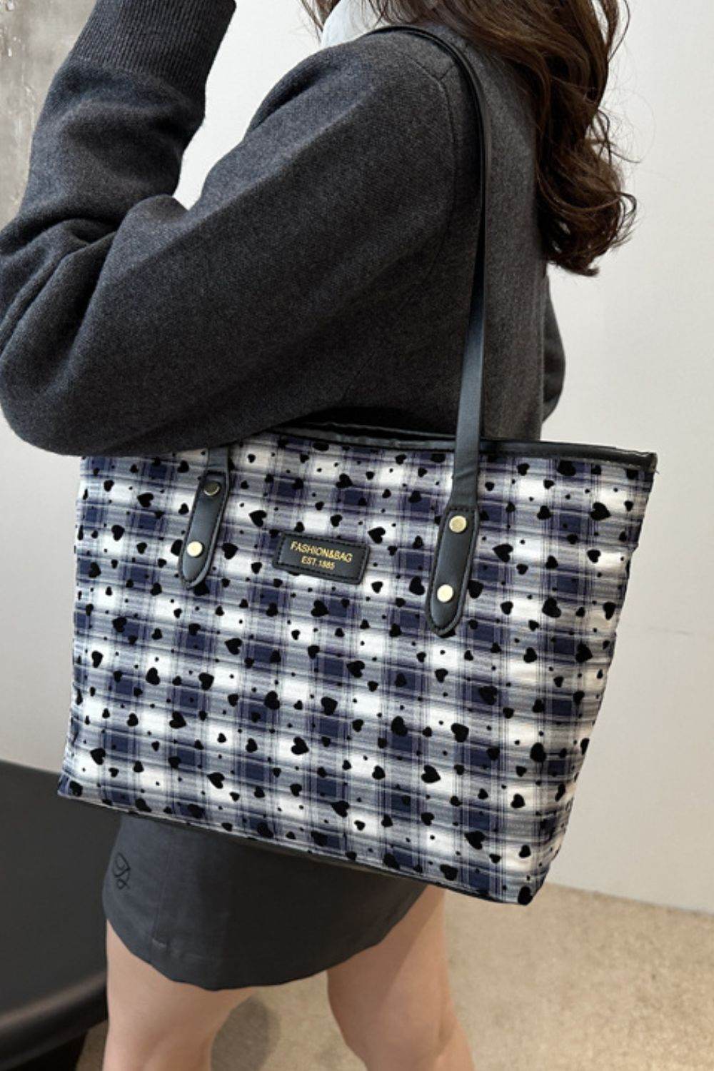 Heart Plaid PU Leather Strap Tote Bag - Concordia Style Boutique