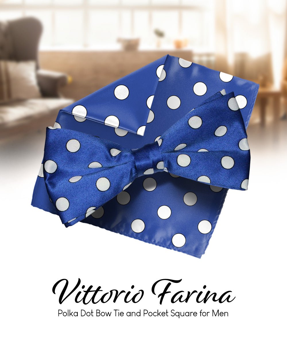 Vittorio Farina Men's Polka Dot Satin Bow Tie & Pocket Square in Gift Box