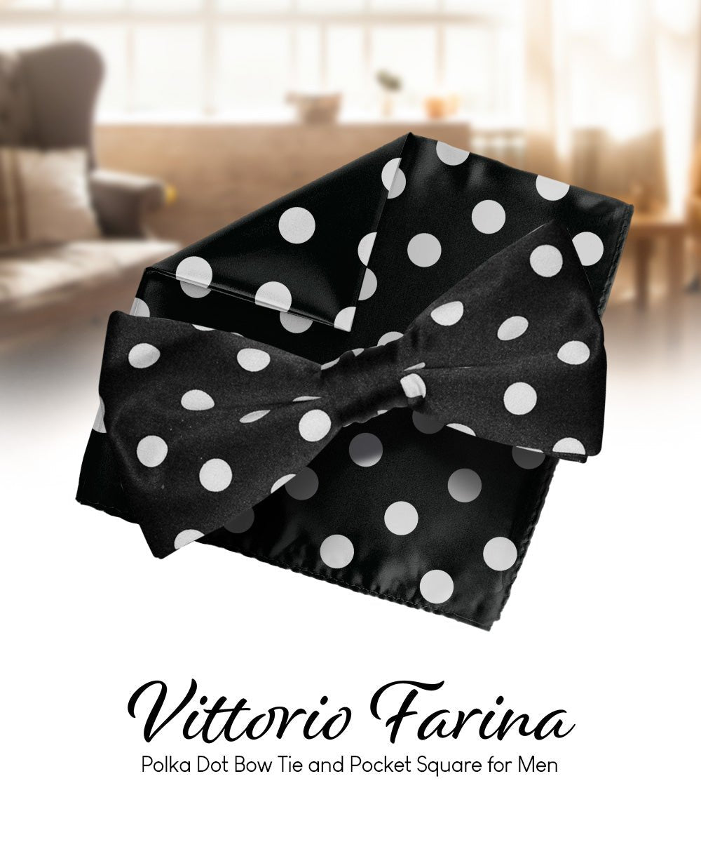 Vittorio Farina Men's Polka Dot Satin Bow Tie & Pocket Square in Gift Box