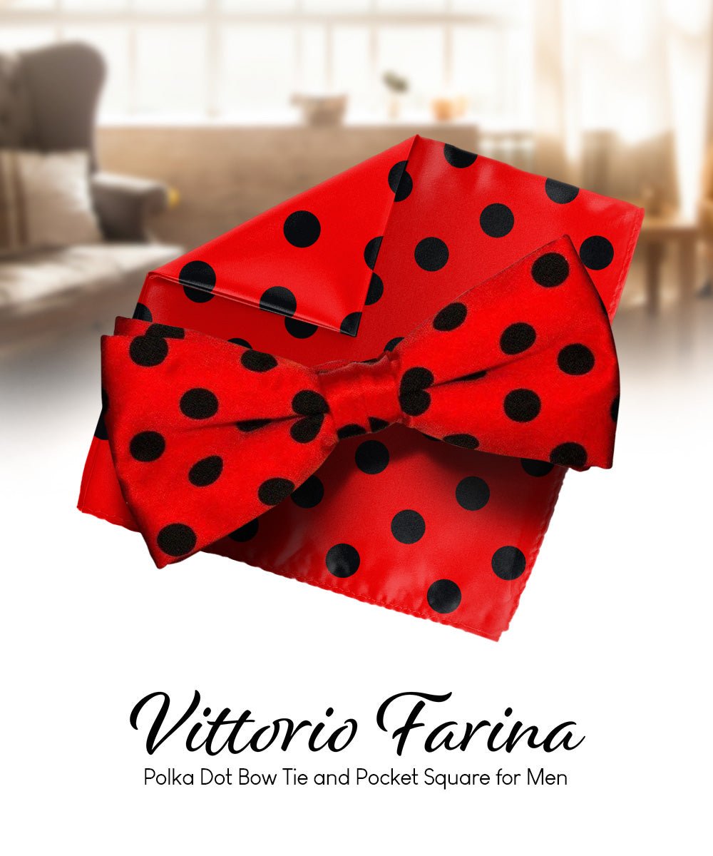 Vittorio Farina Men's Polka Dot Satin Bow Tie & Pocket Square in Gift Box