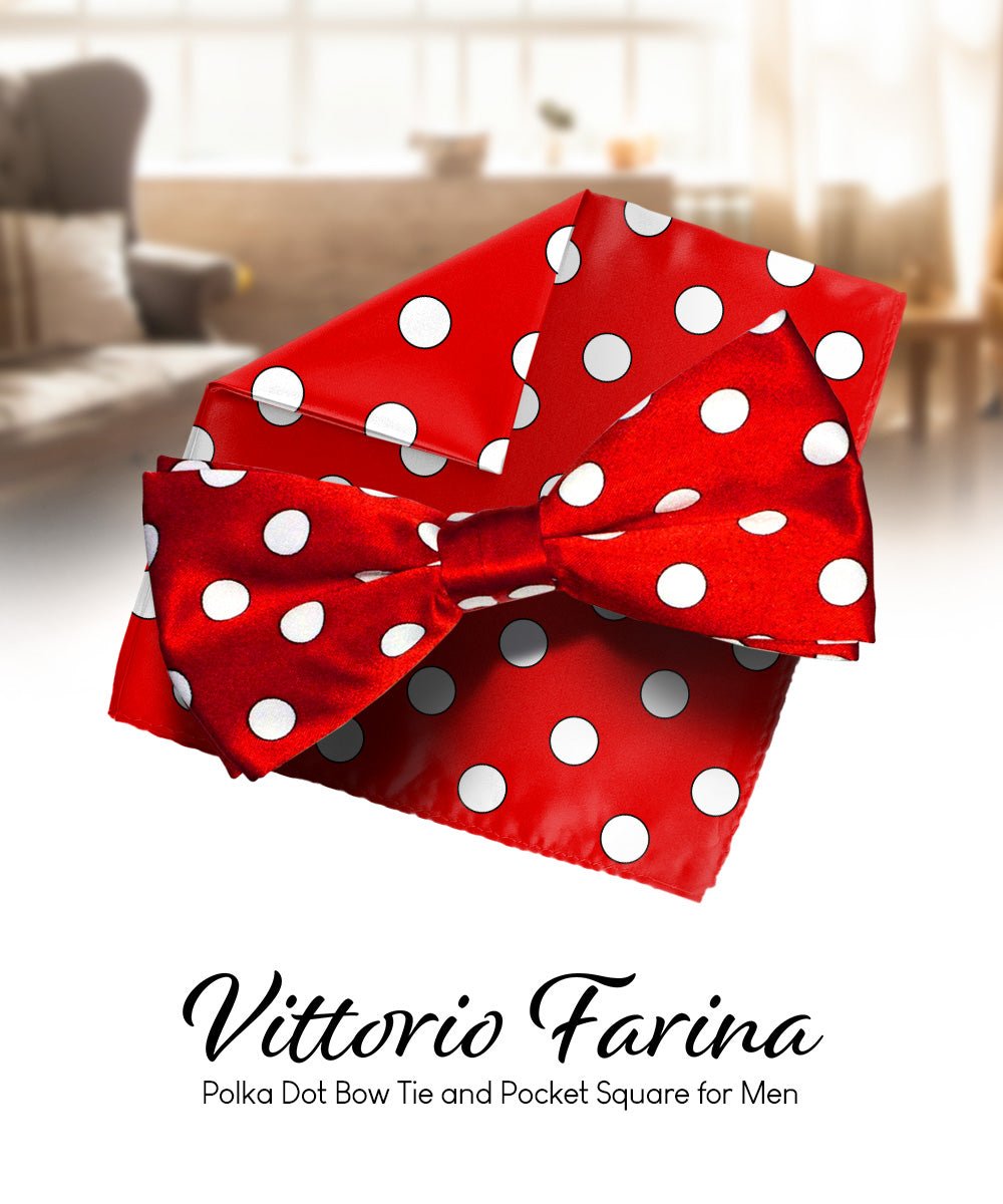 Vittorio Farina Men's Polka Dot Satin Bow Tie & Pocket Square in Gift Box
