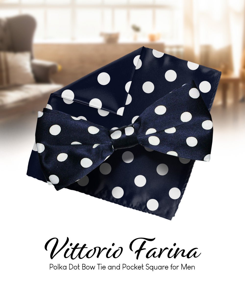 Vittorio Farina Men's Polka Dot Satin Bow Tie & Pocket Square in Gift Box