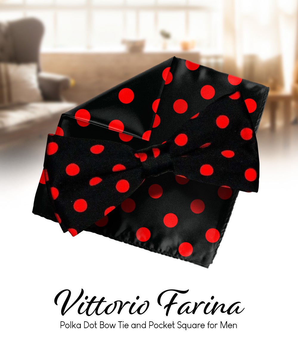 Vittorio Farina Men's Polka Dot Satin Bow Tie & Pocket Square in Gift Box