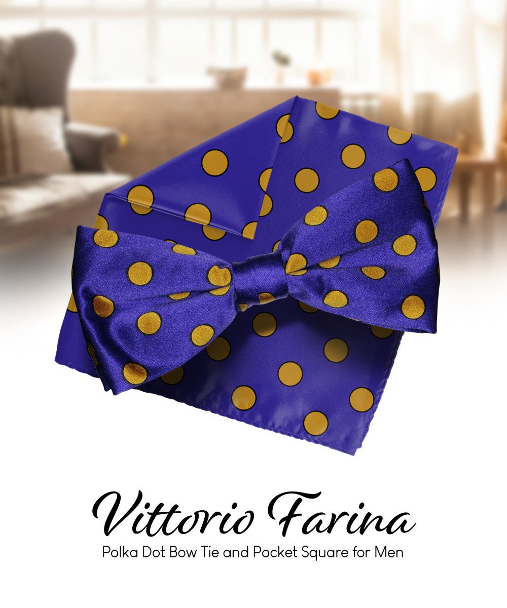 Vittorio Farina Men's Polka Dot Satin Bow Tie & Pocket Square in Gift Box