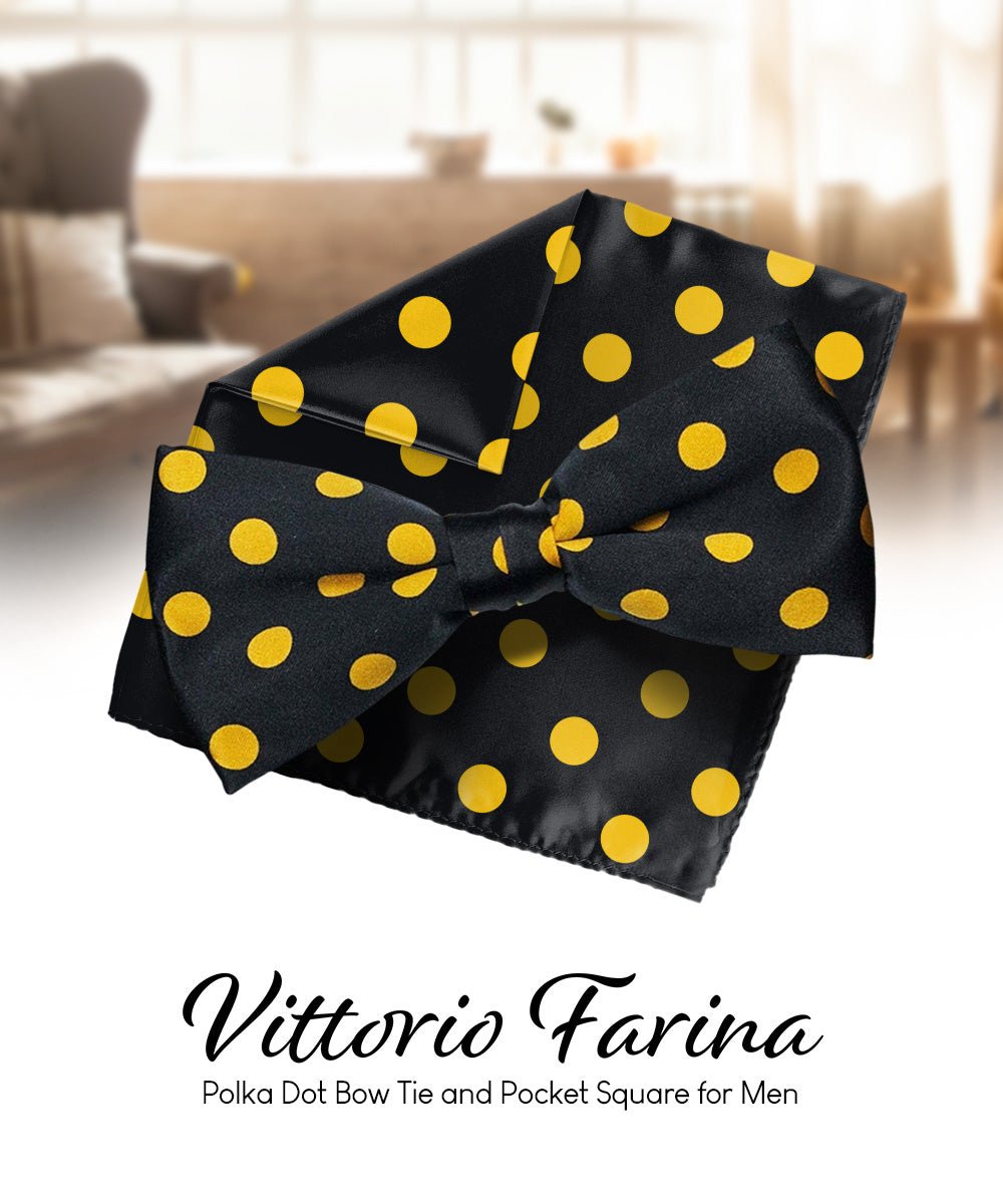 Vittorio Farina Men's Polka Dot Satin Bow Tie & Pocket Square in Gift Box