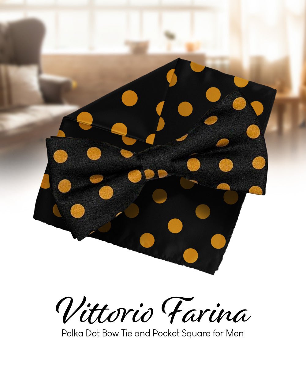 Vittorio Farina Men's Polka Dot Satin Bow Tie & Pocket Square in Gift Box