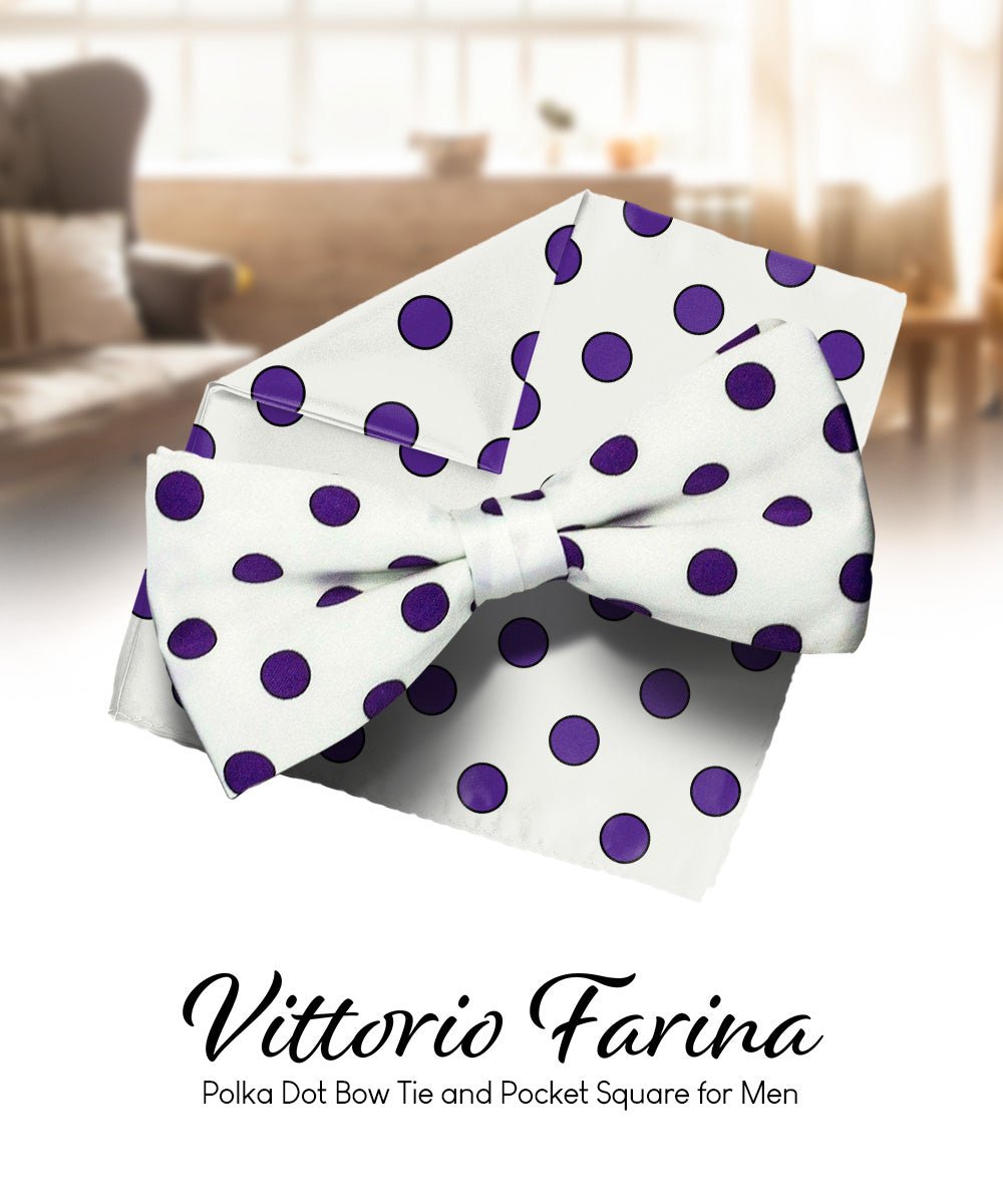 Vittorio Farina Men's Polka Dot Satin Bow Tie & Pocket Square in Gift Box