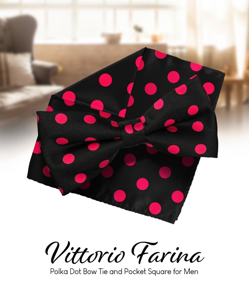 Vittorio Farina Men's Polka Dot Satin Bow Tie & Pocket Square in Gift Box