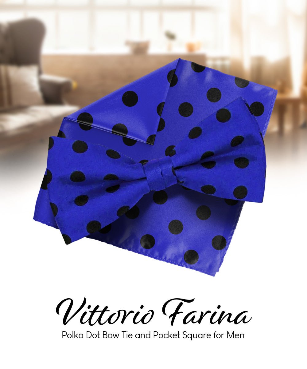 Vittorio Farina Men's Polka Dot Satin Bow Tie & Pocket Square in Gift Box
