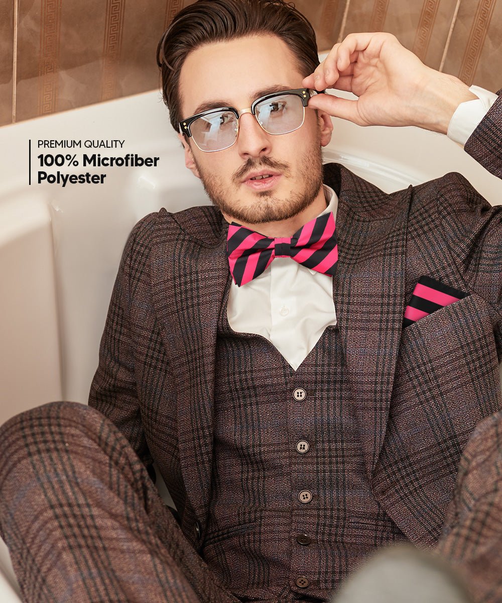 Vittorio Farina Men's Striped Satin Bow Tie & Pocket Square in Gift Box