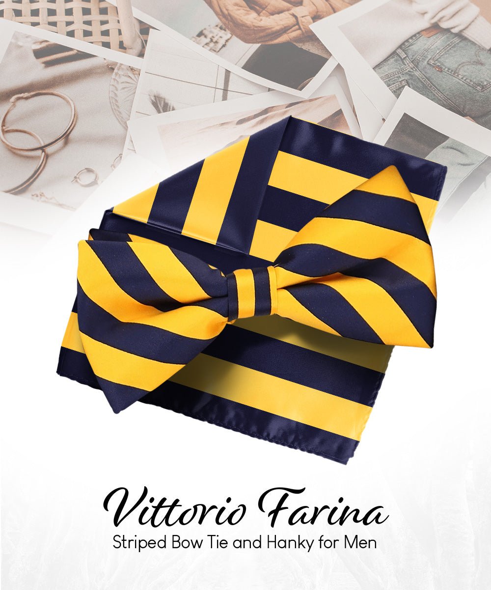 Vittorio Farina Men's Striped Satin Bow Tie & Pocket Square in Gift Box