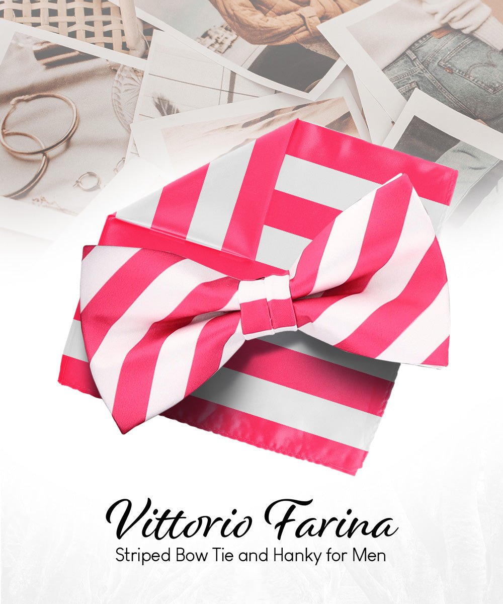 Vittorio Farina Men's Striped Satin Bow Tie & Pocket Square in Gift Box