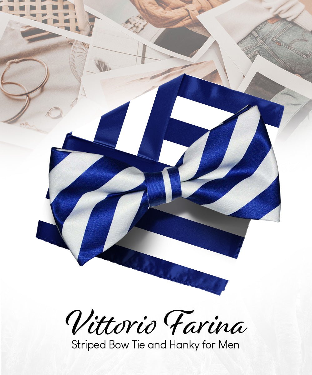 Vittorio Farina Men's Striped Satin Bow Tie & Pocket Square in Gift Box