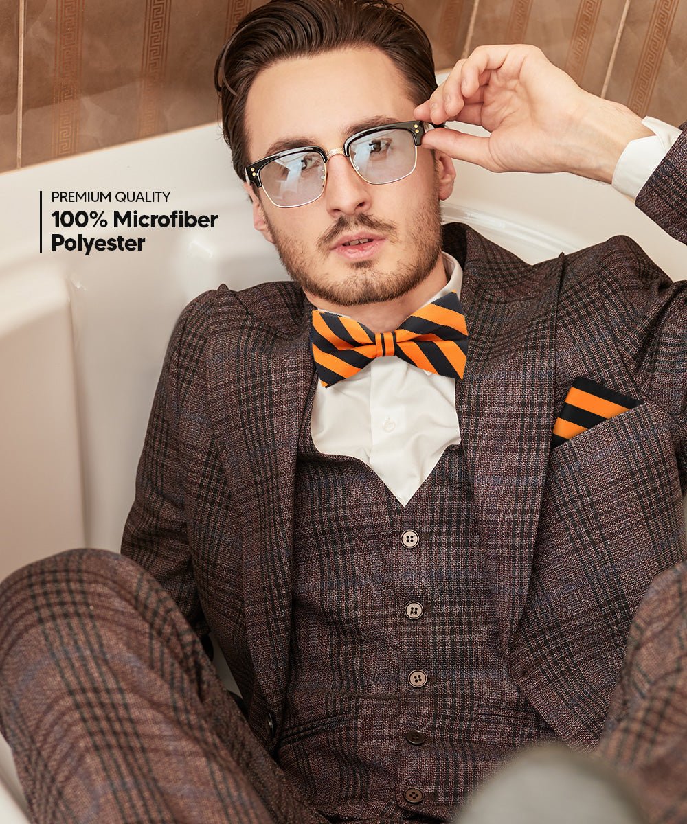 Vittorio Farina Men's Striped Satin Bow Tie & Pocket Square in Gift Box