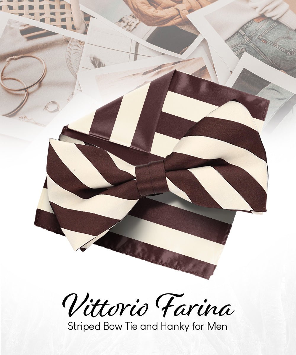 Vittorio Farina Men's Striped Satin Bow Tie & Pocket Square in Gift Box
