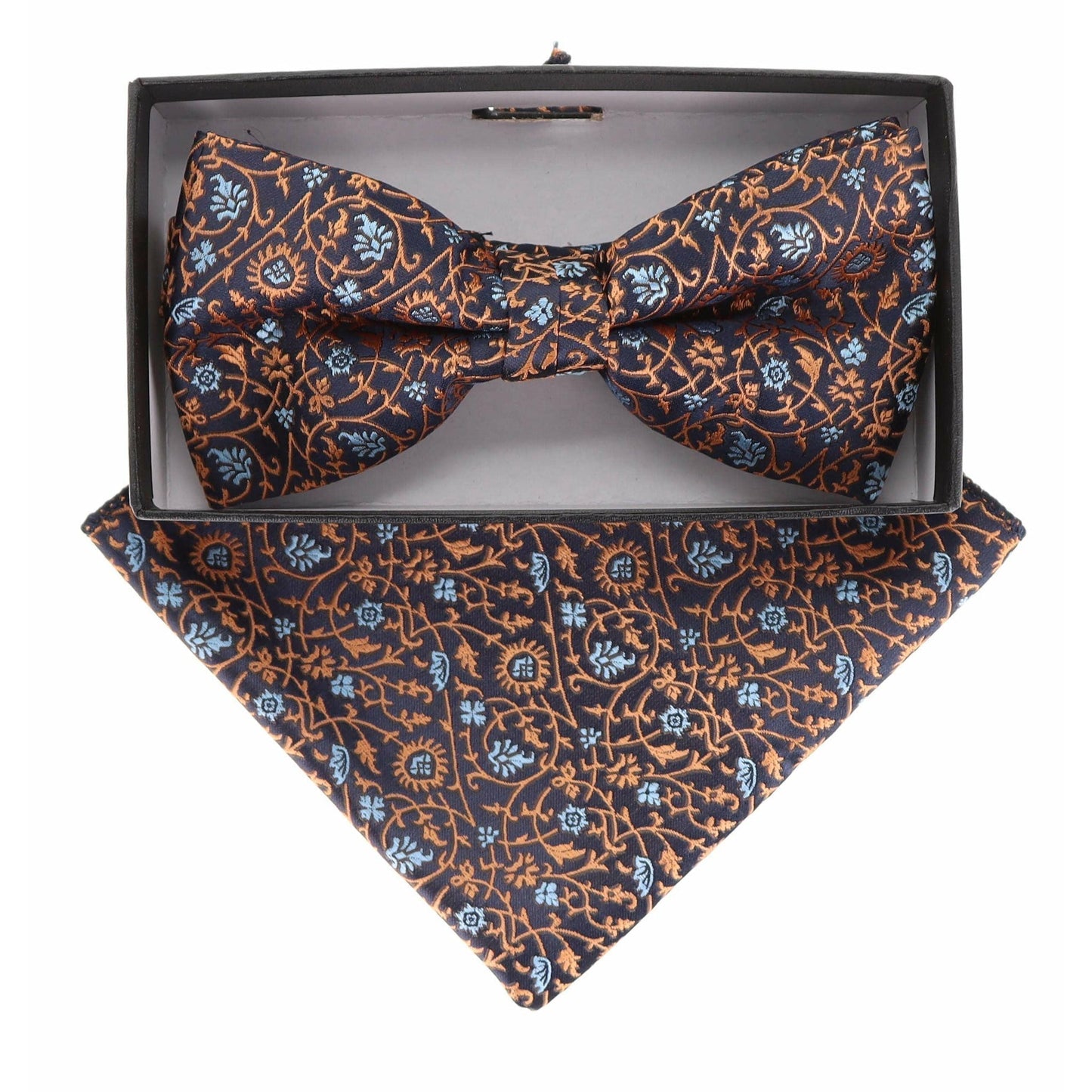 Vittorio Farina Men's Floral Design Satin Bow Tie & Pocket Square in Gift Box