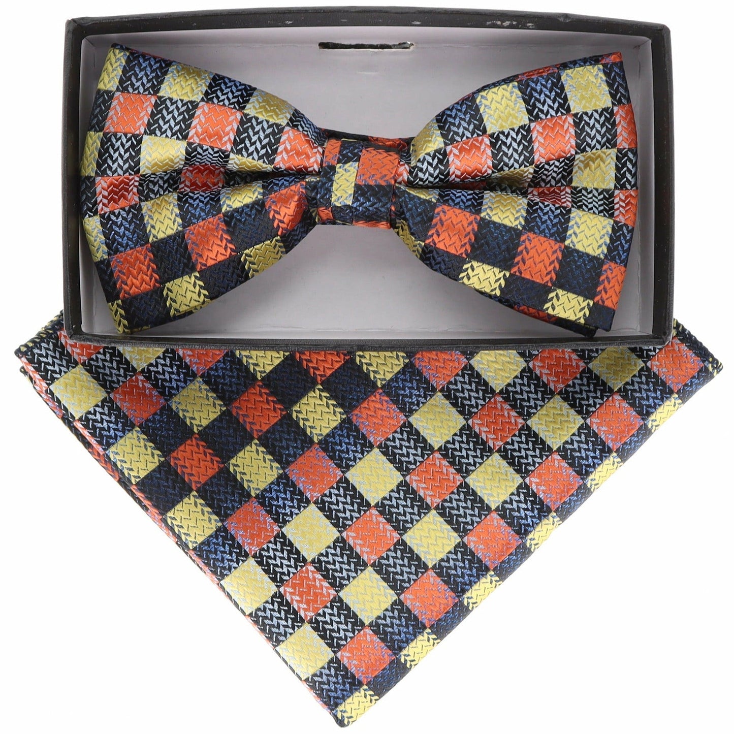 Vittorio Farina Men's Geometric Design Satin Bow Tie & Pocket Square in Gift Box