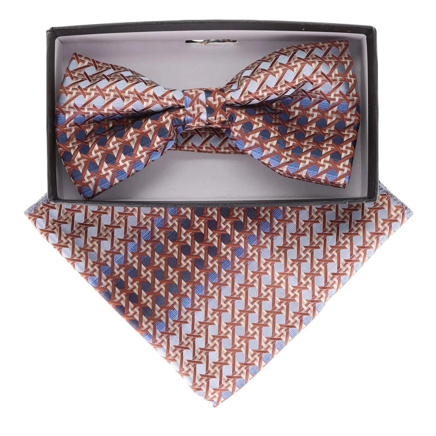 Vittorio Farina Men's Geometric Design Satin Bow Tie & Pocket Square in Gift Box