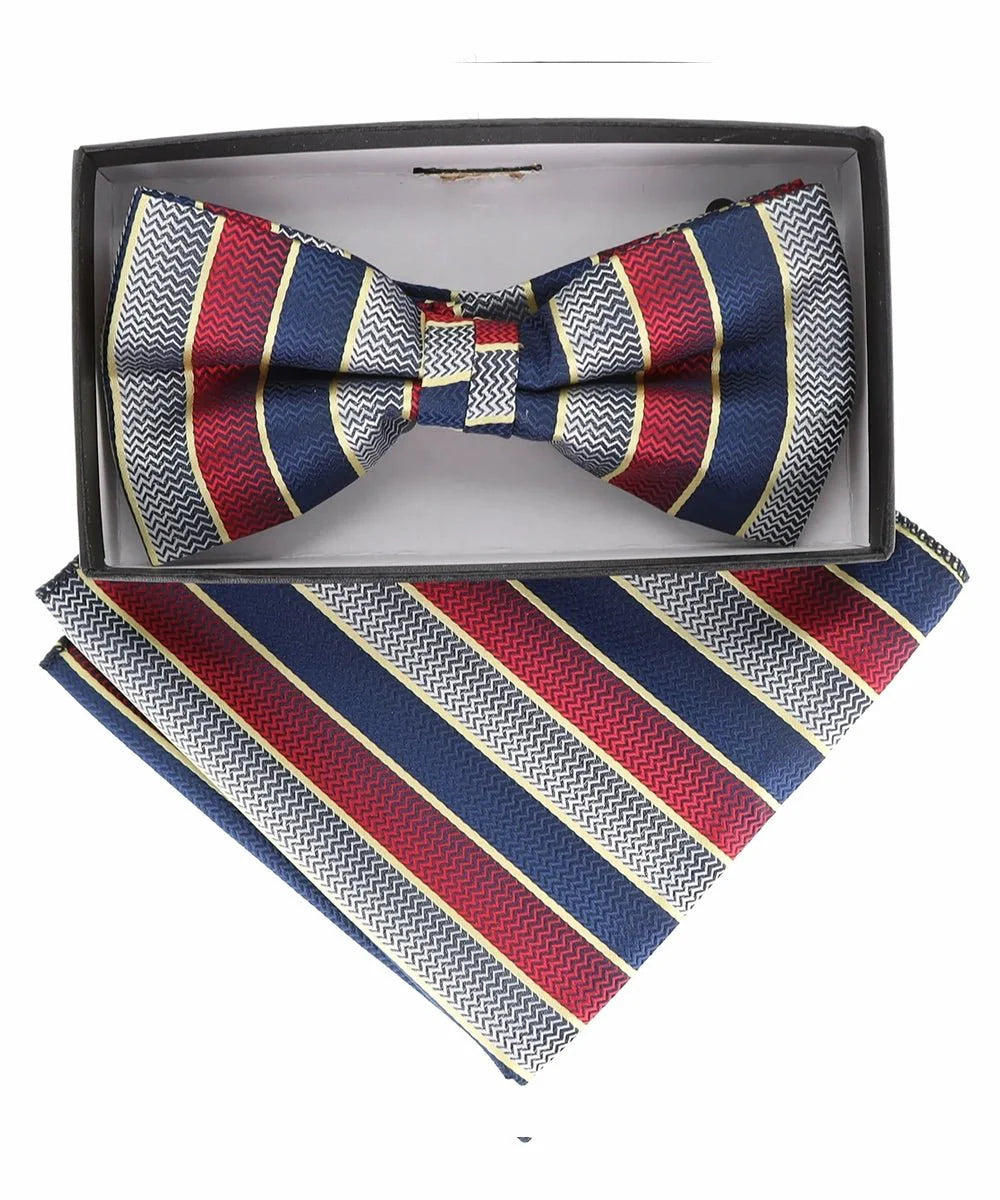 Vittorio Farina Men's Geometric Design Satin Bow Tie & Pocket Square in Gift Box