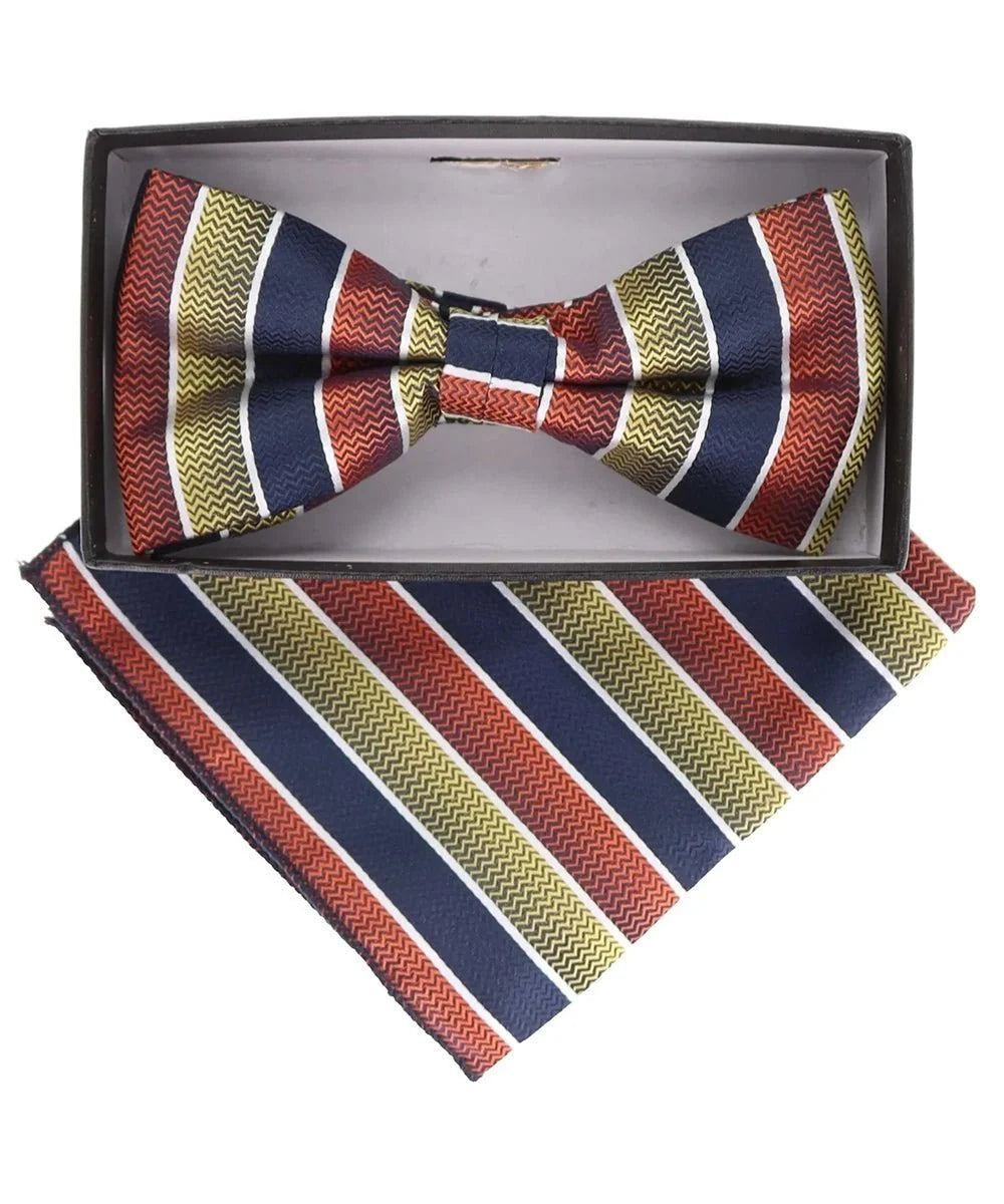 Vittorio Farina Men's Geometric Design Satin Bow Tie & Pocket Square in Gift Box