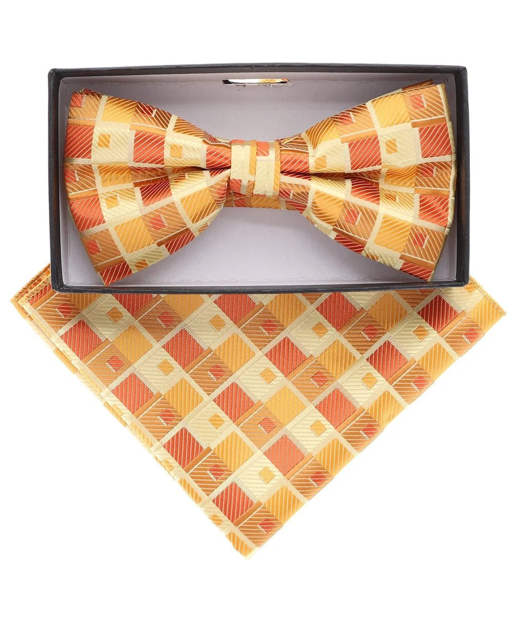 Vittorio Farina Men's Geometric Design Satin Bow Tie & Pocket Square in Gift Box