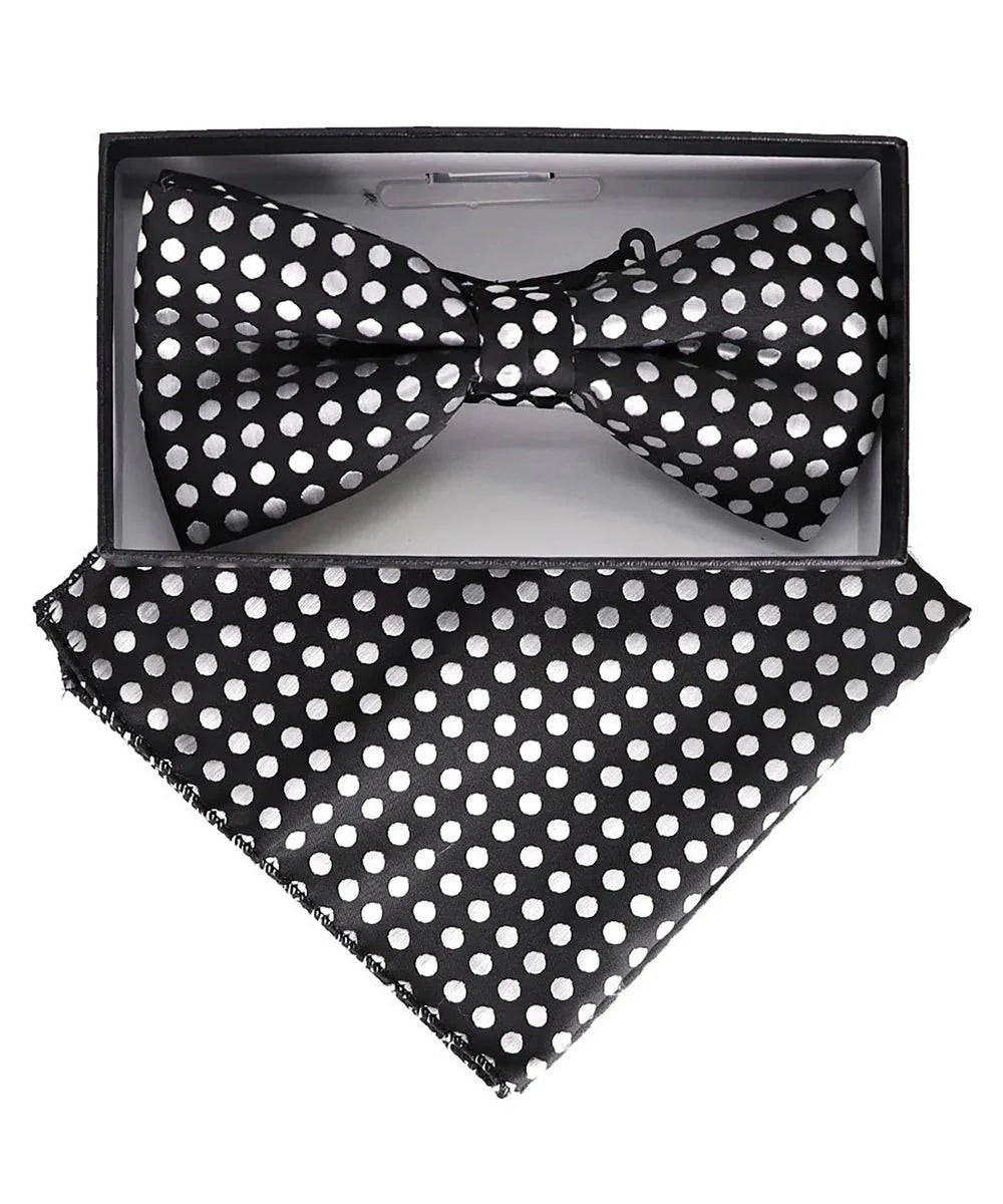 Vittorio Farina Men's Geometric Design Satin Bow Tie & Pocket Square in Gift Box
