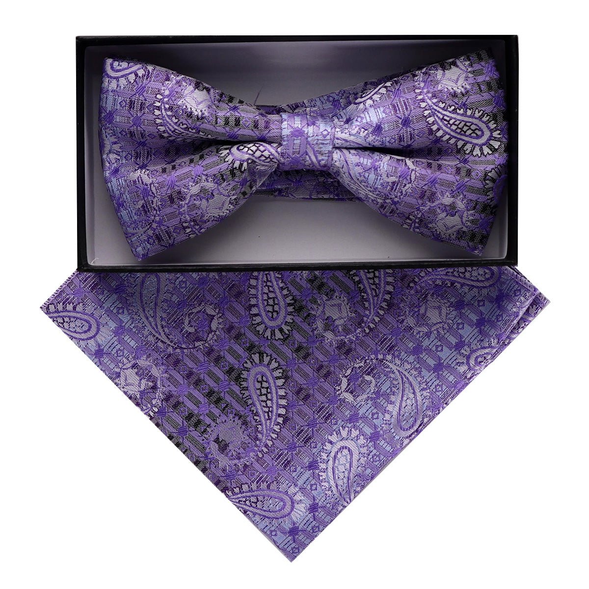 Vittorio Farina Men's Paisley Design Satin Bow Tie & Pocket Square in Gift Box