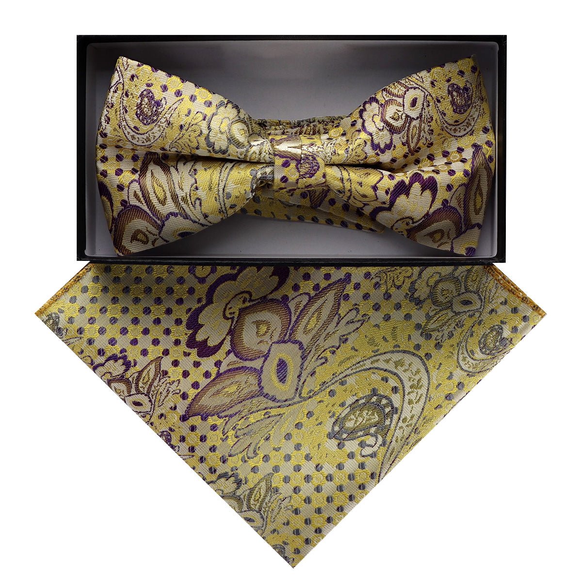 Vittorio Farina Men's Paisley Design Satin Bow Tie & Pocket Square in Gift Box