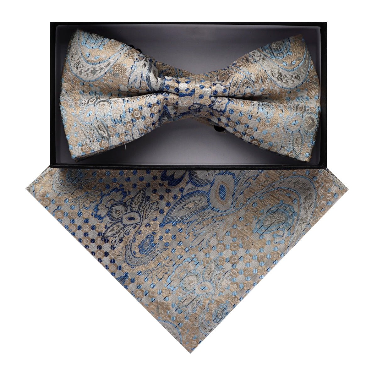 Vittorio Farina Men's Paisley Design Satin Bow Tie & Pocket Square in Gift Box